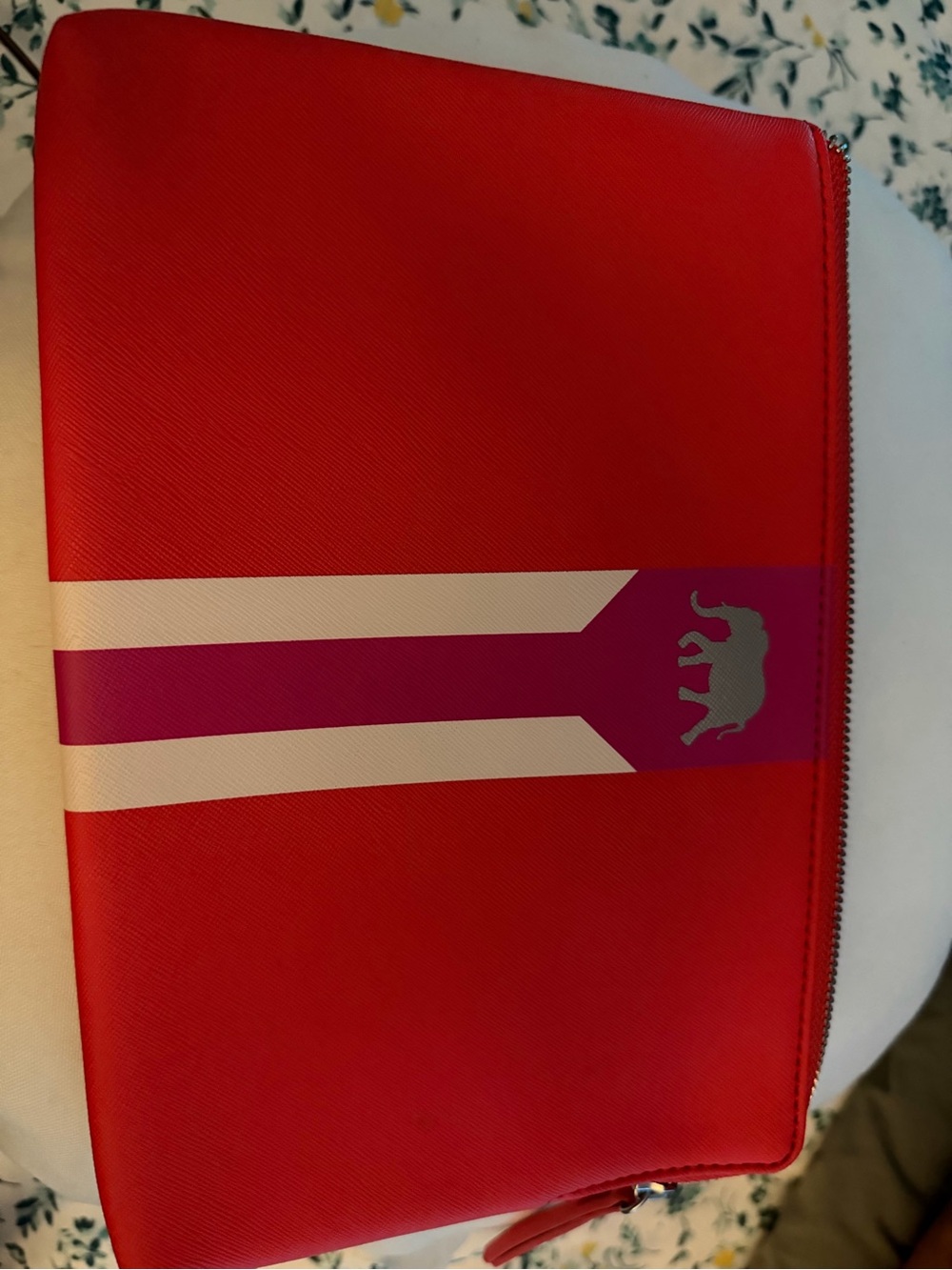 Stella & Dot Red Zip Clutch with Pink and White Stripe